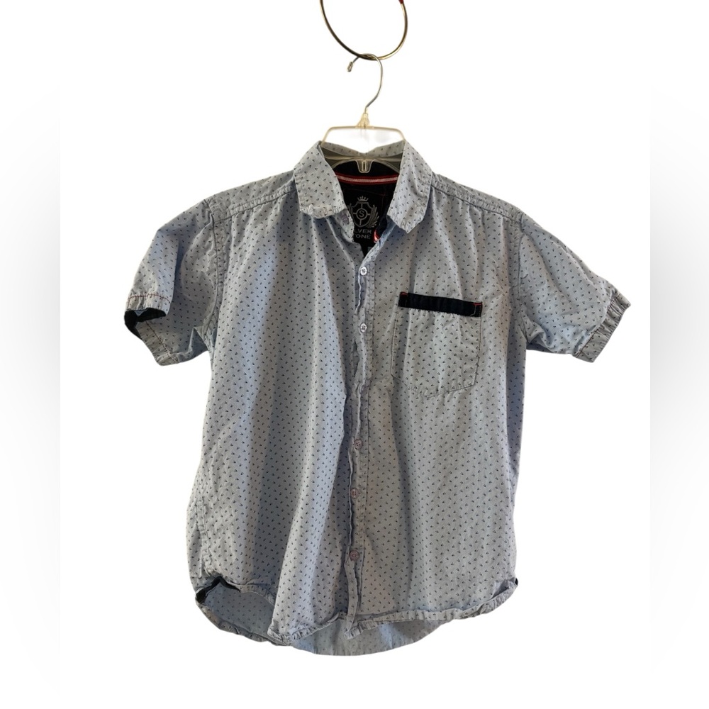 Men's Light Blue with Decorative Nautical Print Short Sleeve Shirt